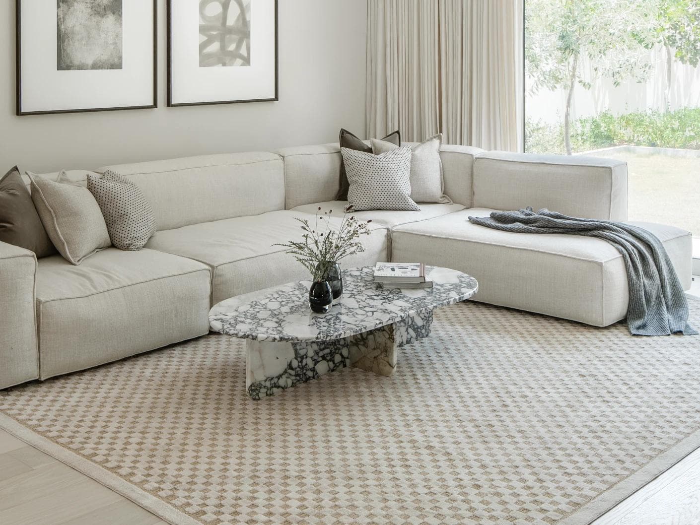 Milo Sandy carpets in beige, shown in a lifestyle front view as image 3