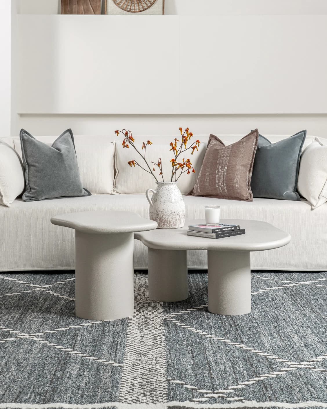 Verona Side Table Soft Ivory Stone side table in soft ivory and stone, shown in a lifestyle front view as image 4