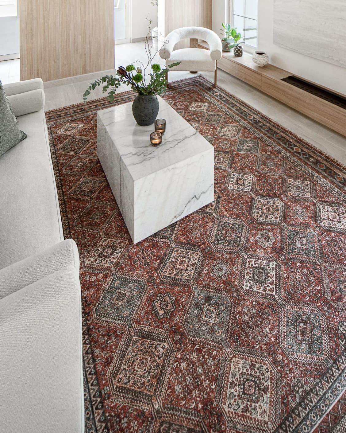 Vince Brick carpet in red, shown in a lifestyle left view as image 7