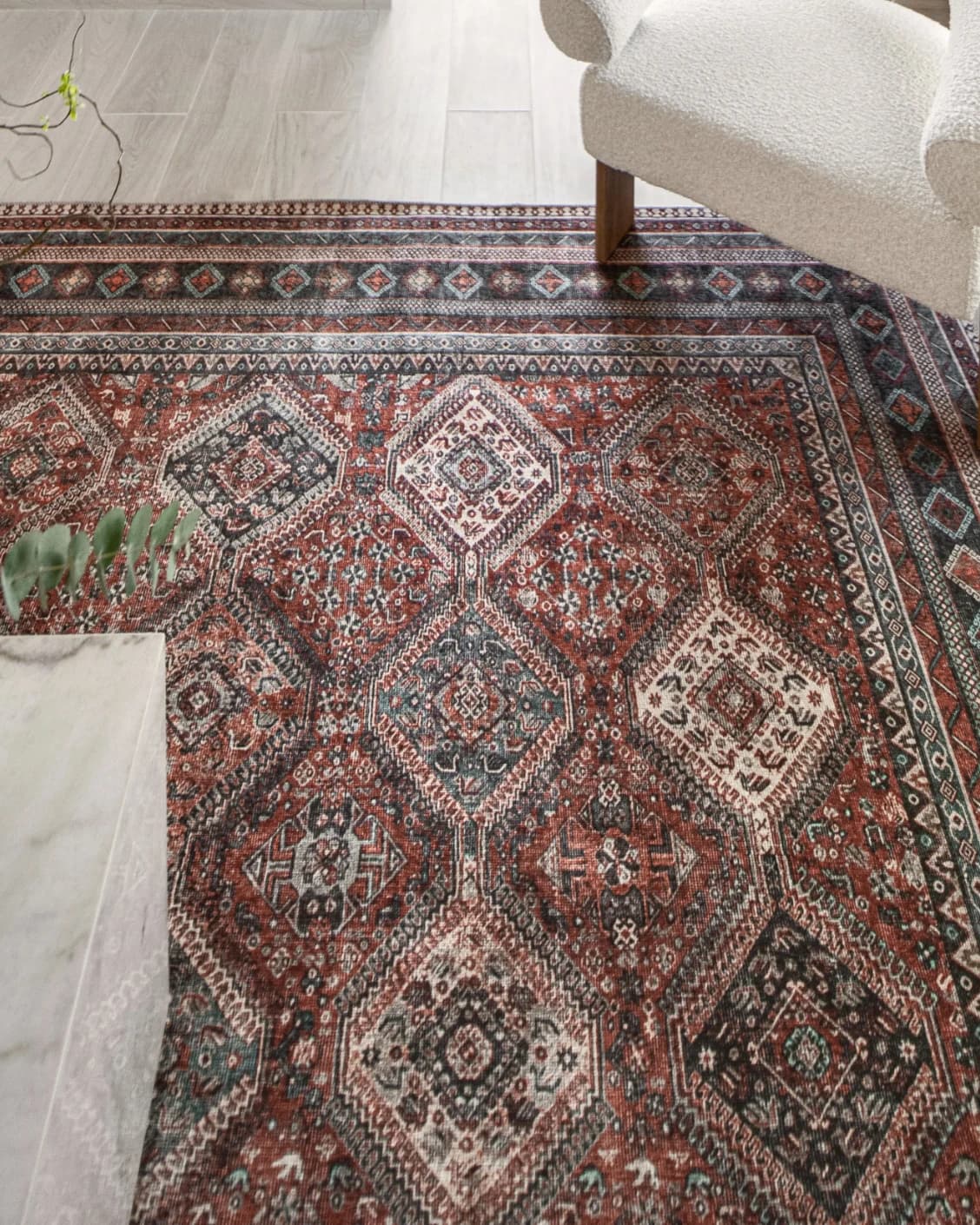 Vince Brick carpet in red, shown in a lifestyle top view as image 8