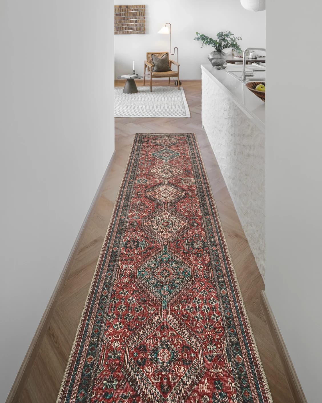 Vince Brick Runners carpet in red, shown in a lifestyle front view as image 2