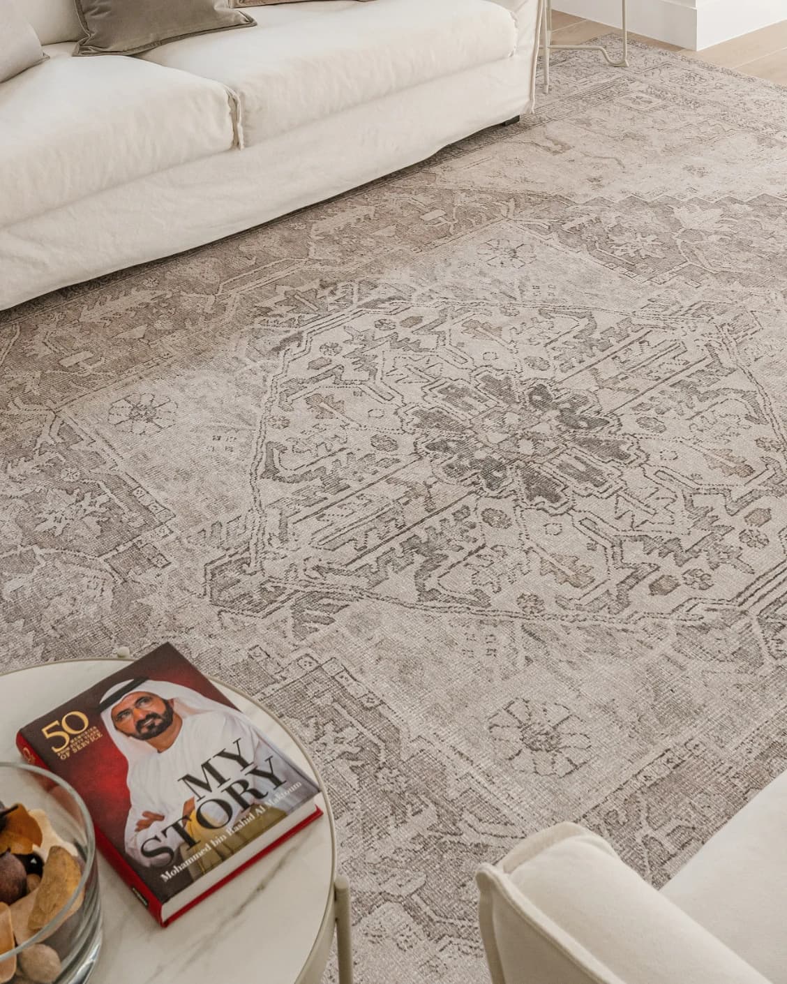 Vince Clay carpet in beige and grey, shown in a lifestyle left view as image 7