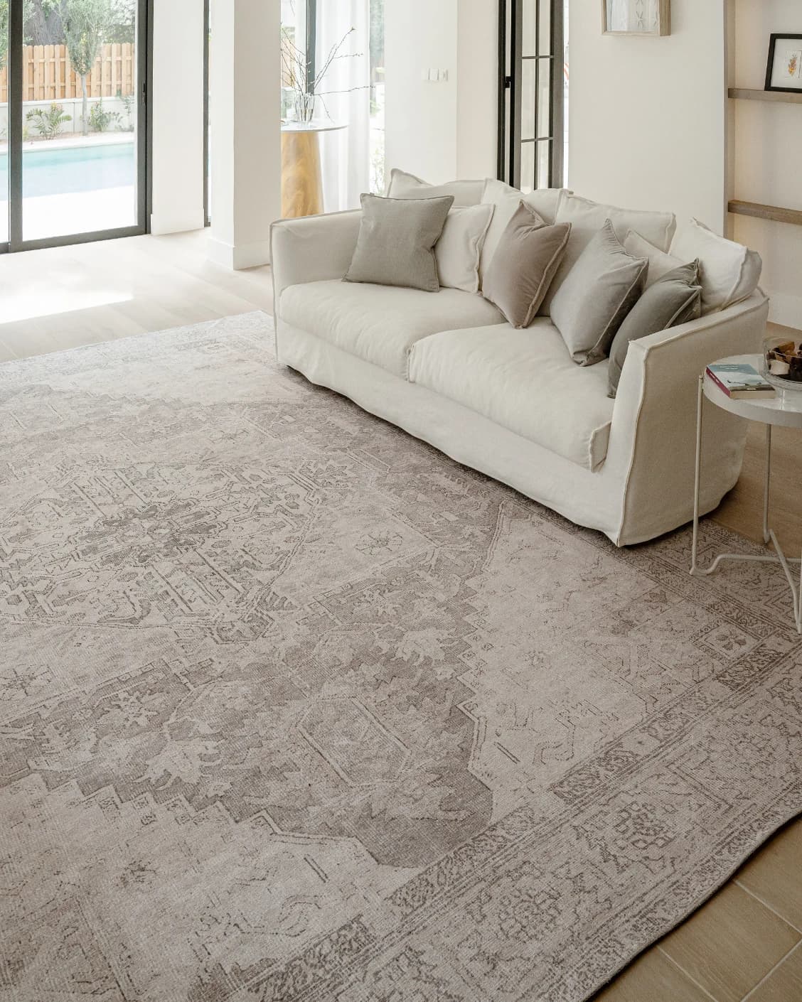 Vince Clay carpet in beige and grey, shown in a lifestyle right view as image 8