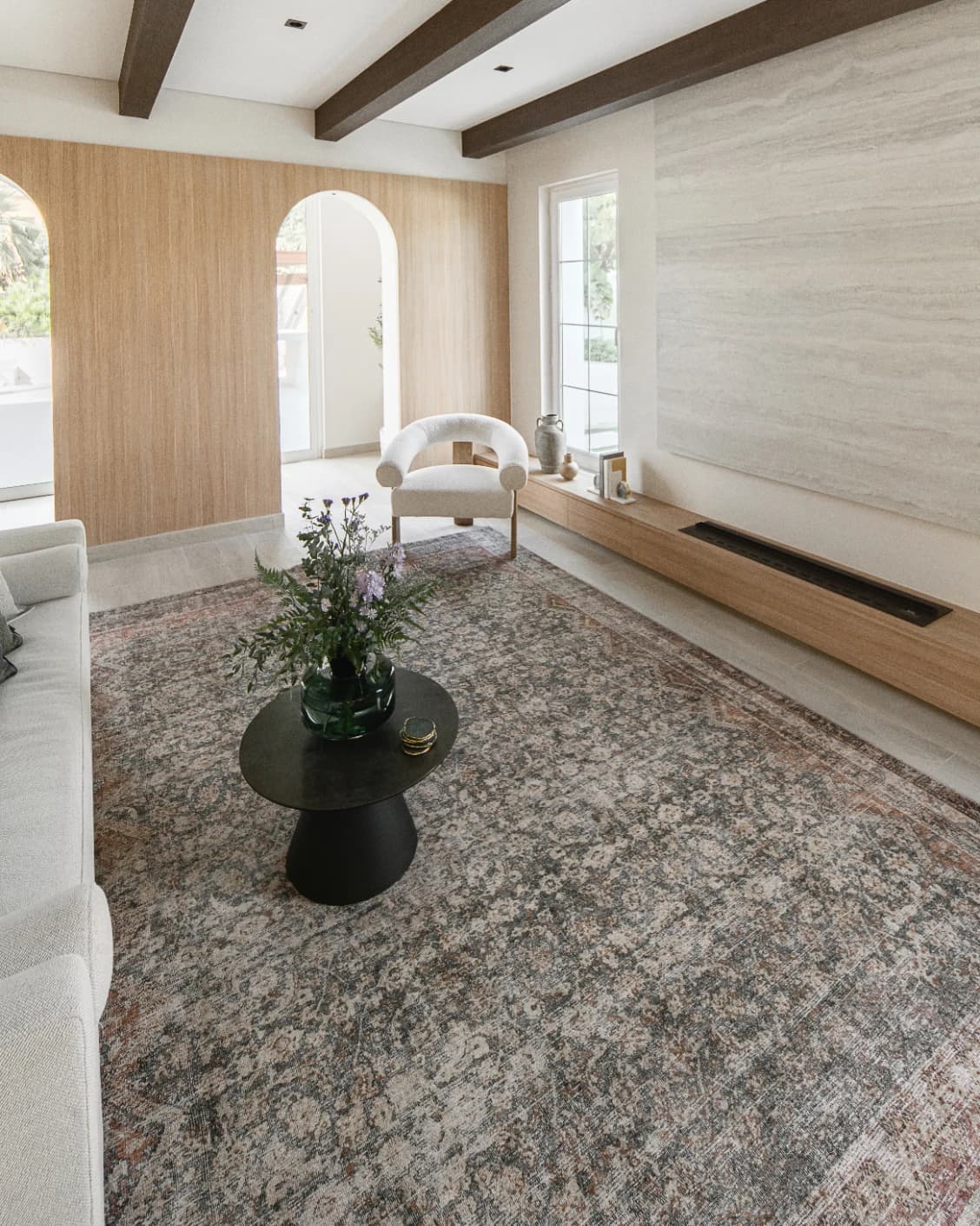 Vince Denim carpet in beige, rust and multicolour, shown in a lifestyle left view as image 7