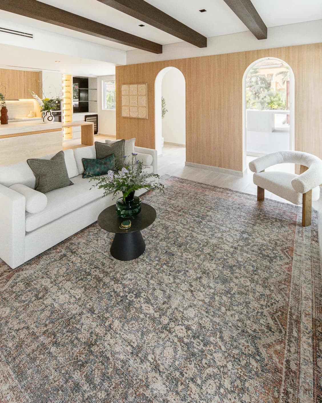 Vince Denim carpet in beige, rust and multicolour, shown in a lifestyle left view as image 6