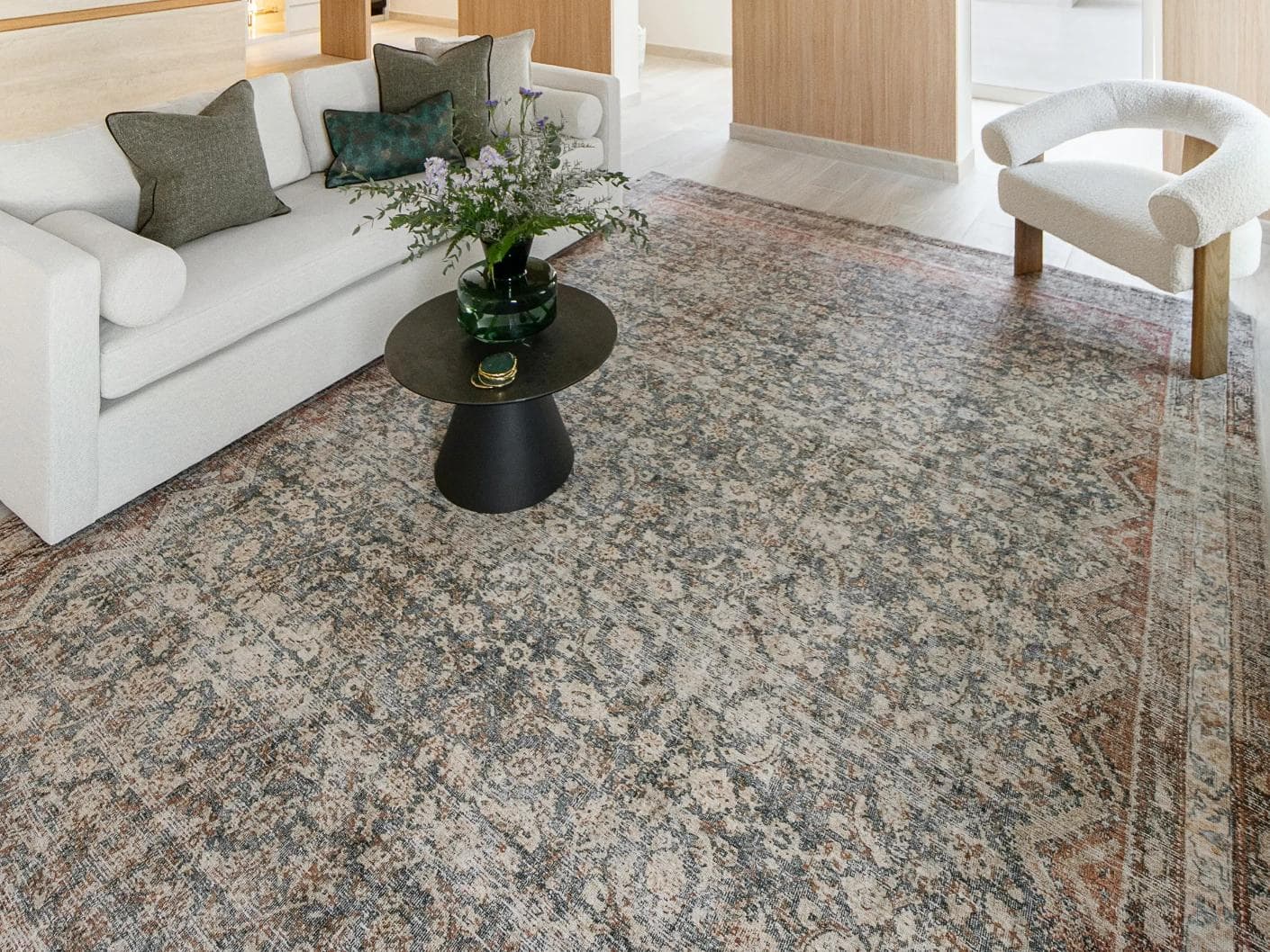 Vince Denim carpet in beige, rust and multicolour, shown in a lifestyle left view as image 6