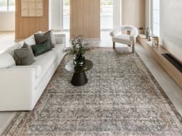 Vince Denim carpet in beige, rust and multicolour, shown in a lifestyle front view