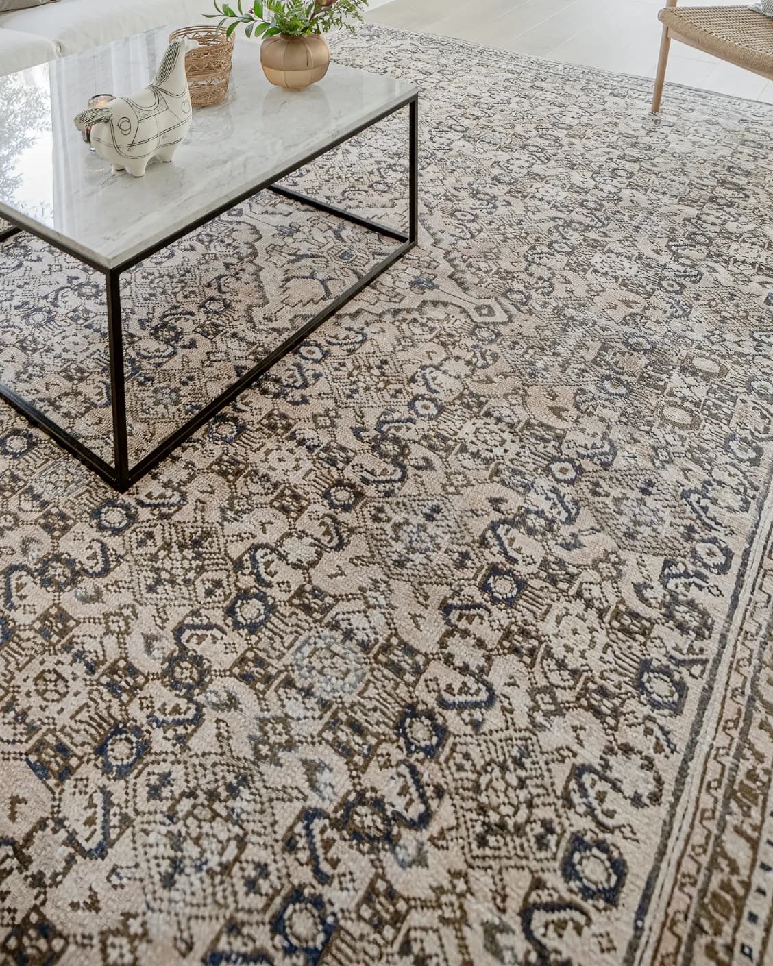 Vince Dune carpet in brown and beige, shown in a lifestyle close-up as image 4