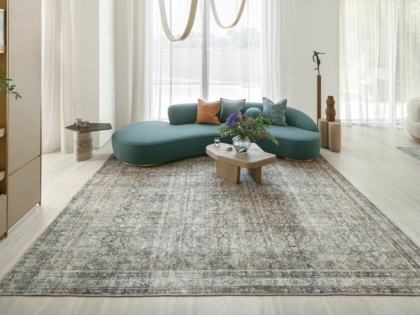 Vince Mira carpet in grey, shown in a lifestyle left view as image 6