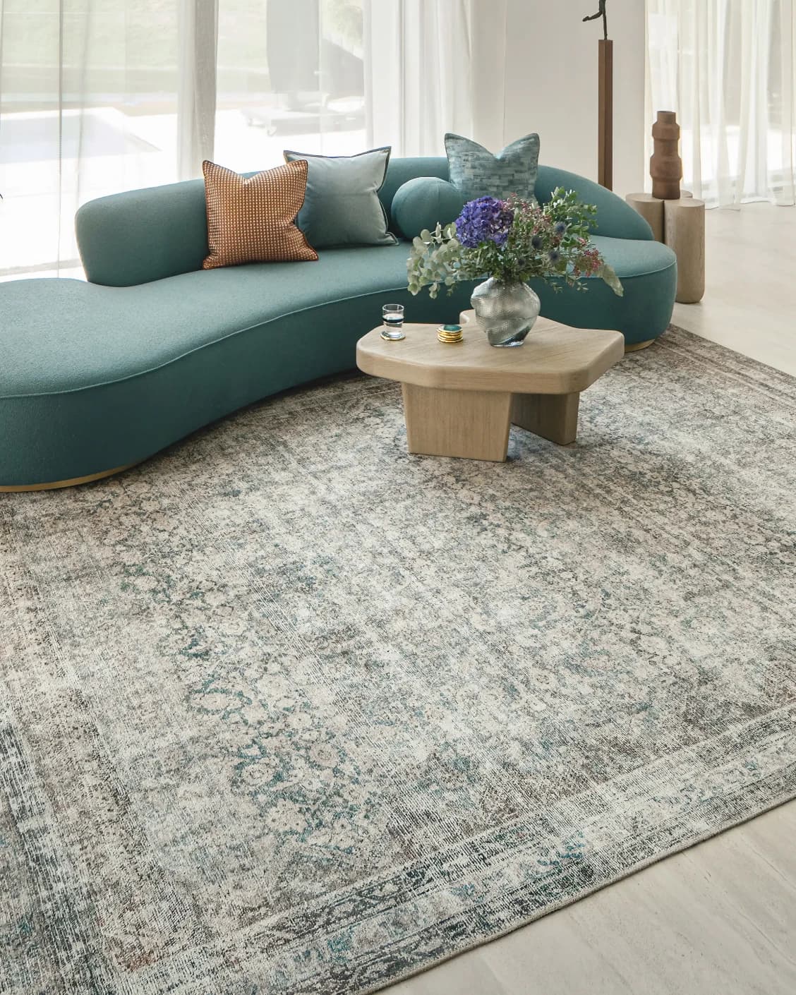 Vince Mira carpet in grey, shown in a lifestyle left view as image 6