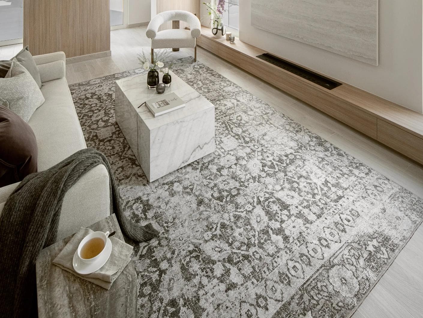 Vince Porcini carpet in grey and charcoal, shown in a lifestyle left view as image 5