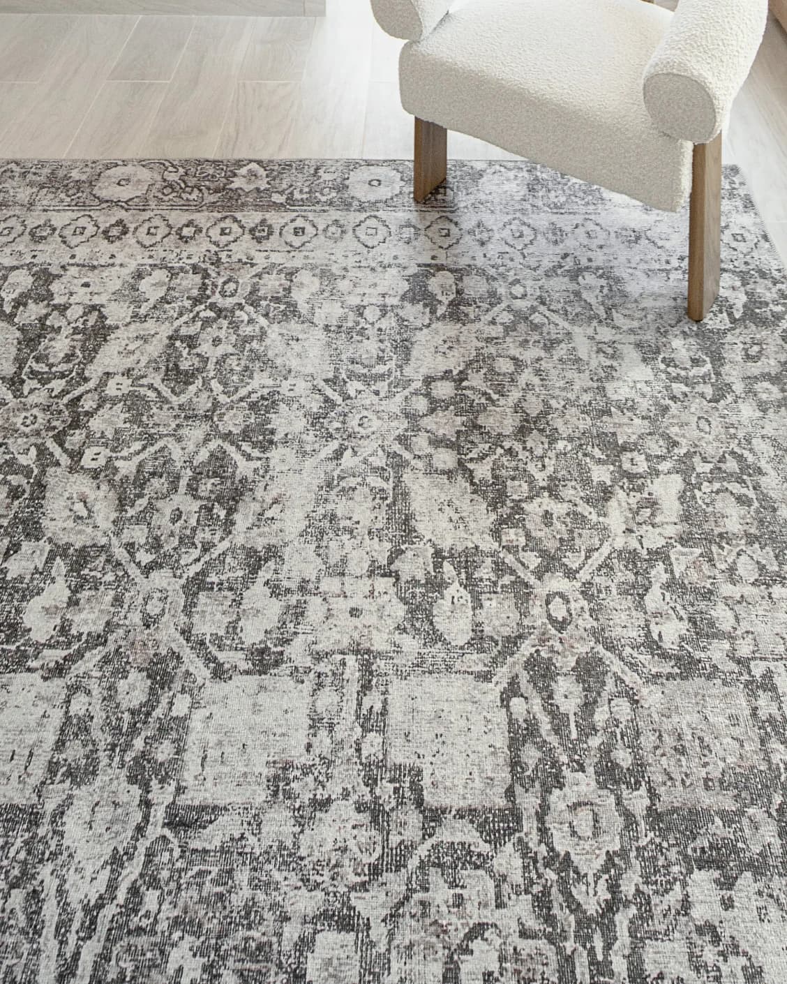 Vince Porcini carpet in grey and charcoal, shown in a lifestyle top view as image 8