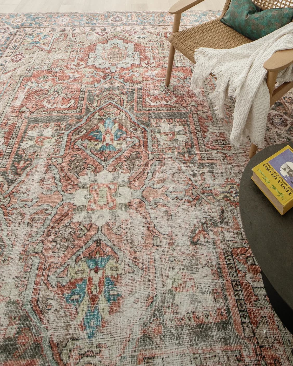 Vince Rouge carpet in red and multicolour, shown in a lifestyle top view as image 9