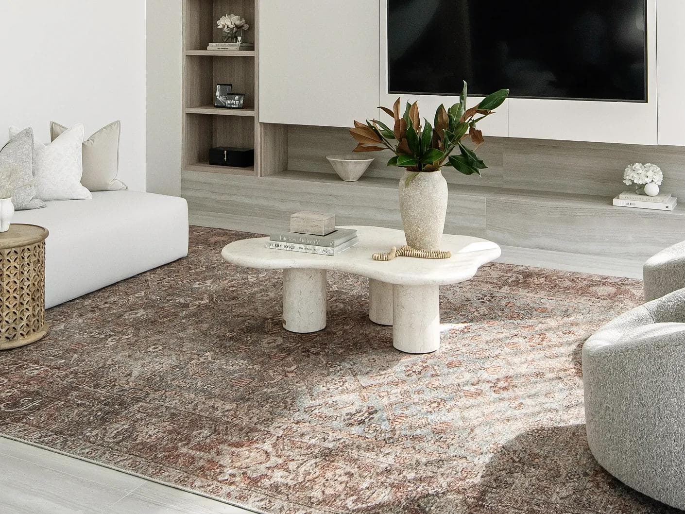 Vince Sandy carpet in beige and multicolour, shown in a lifestyle right view as image 5