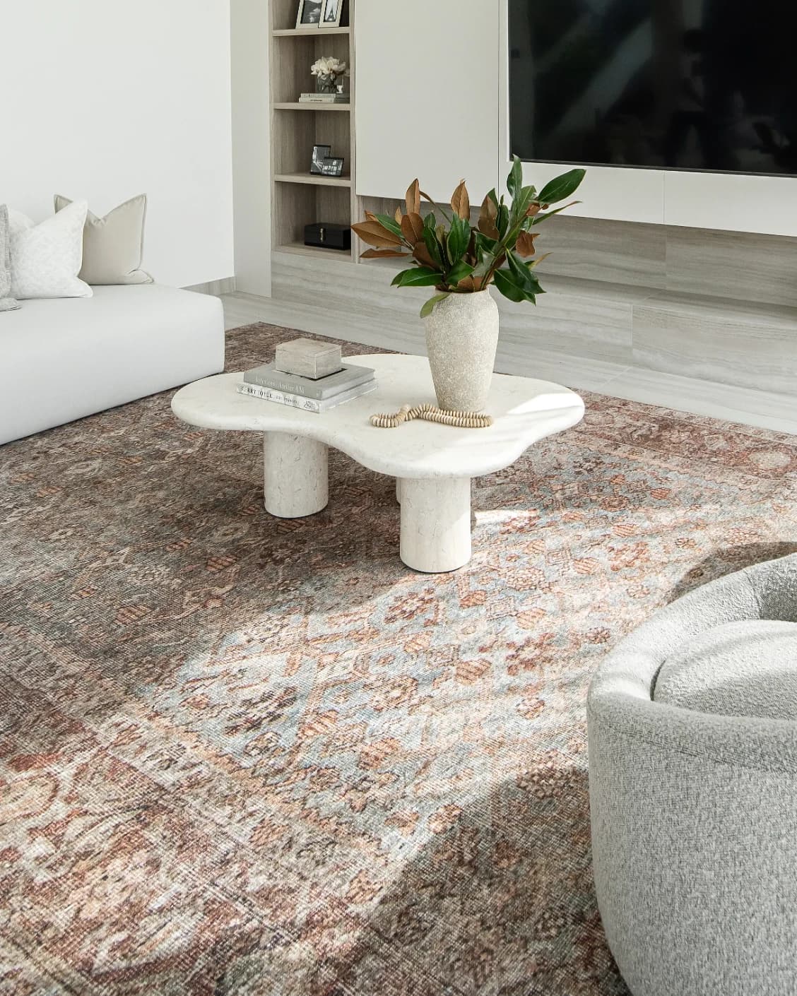 Vince Sandy carpet in beige and multicolour, shown in a lifestyle right view as image 6