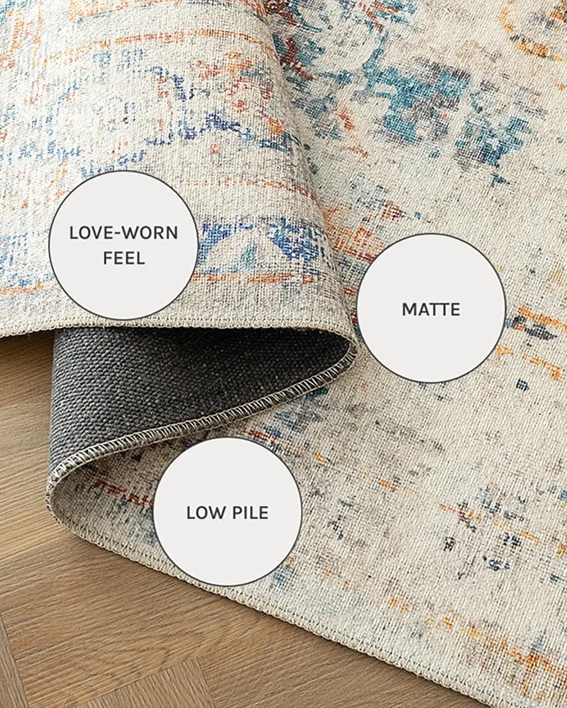 Vince Tangelo carpets in tangelo, beige, blue, orange and multicolour, shown in a close-up as image 13