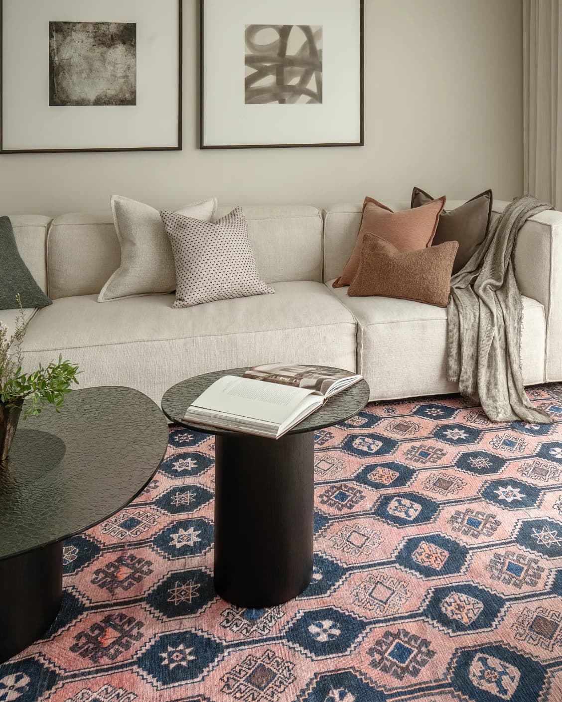 Vincent Blossom carpet in pink, blue and multicolour, shown in a lifestyle front view as image 9