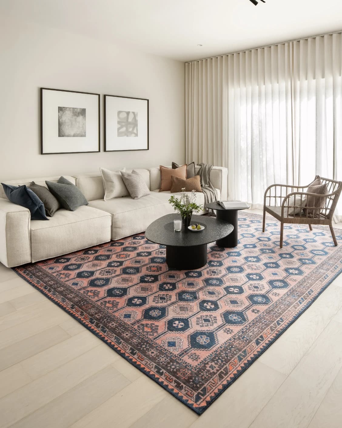Vincent Blossom carpet in pink, blue and multicolour, shown in a lifestyle front view as image 10