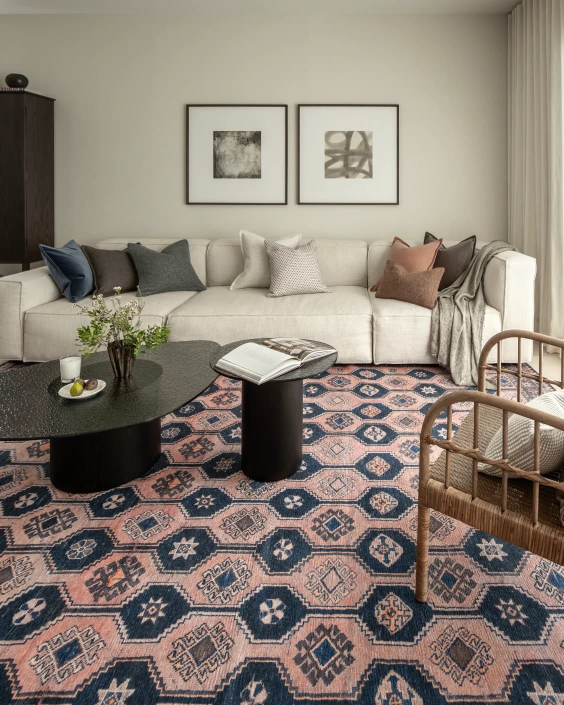 Vincent Blossom carpet in pink, blue and multicolour, shown in a lifestyle front view as image 8