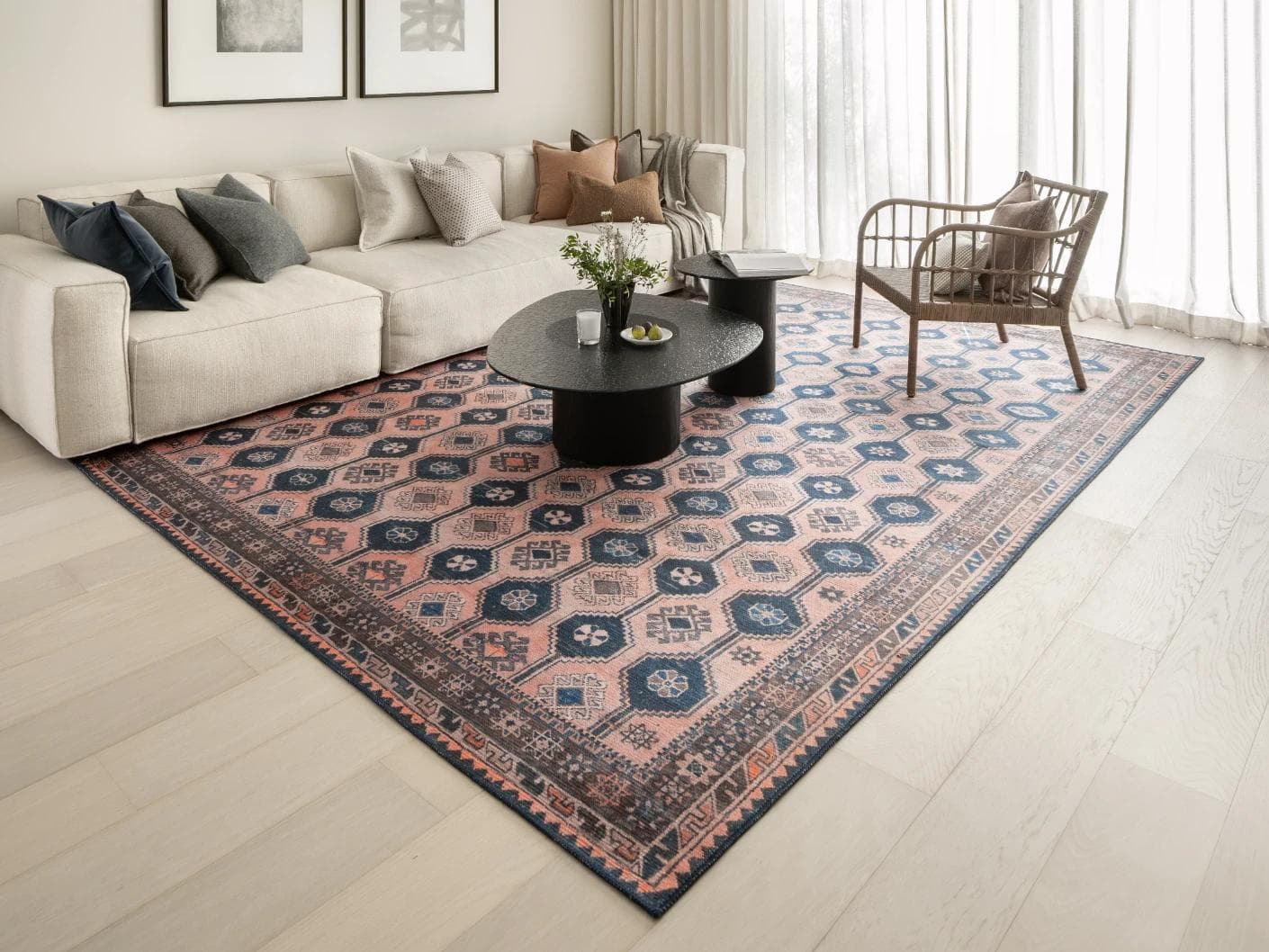 Vincent Blossom carpets in pink, blue and multicolour, shown in a lifestyle front view as image 3