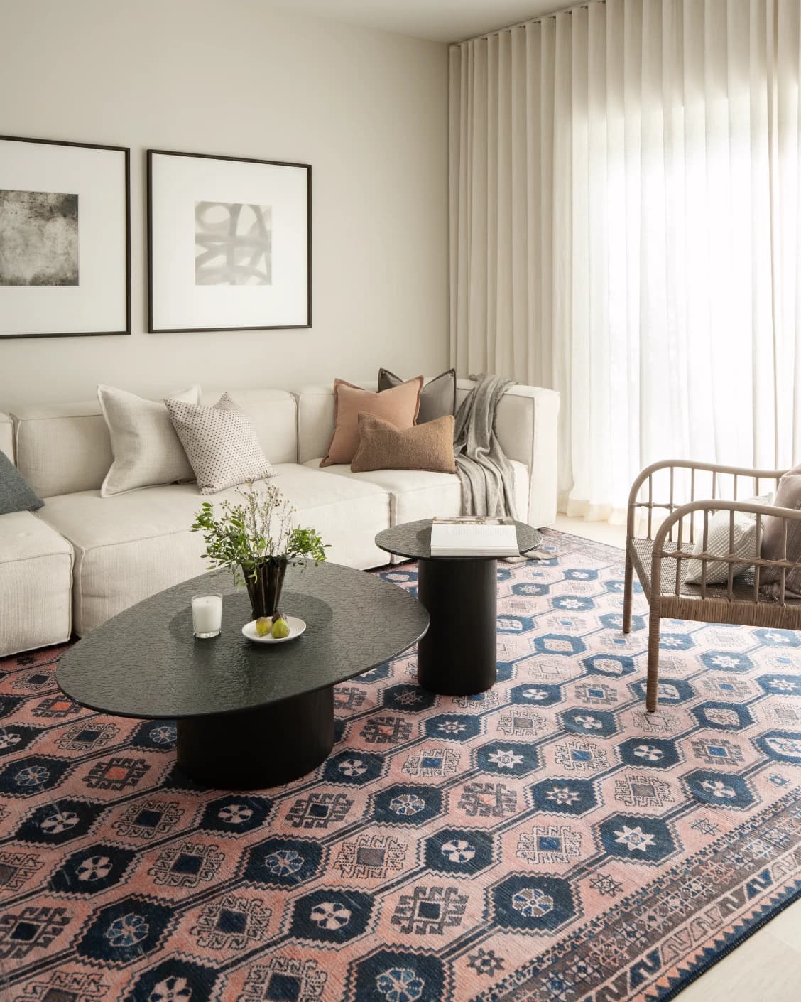 Vincent Blossom carpet in pink, blue and multicolour, shown in a lifestyle left view as image 20