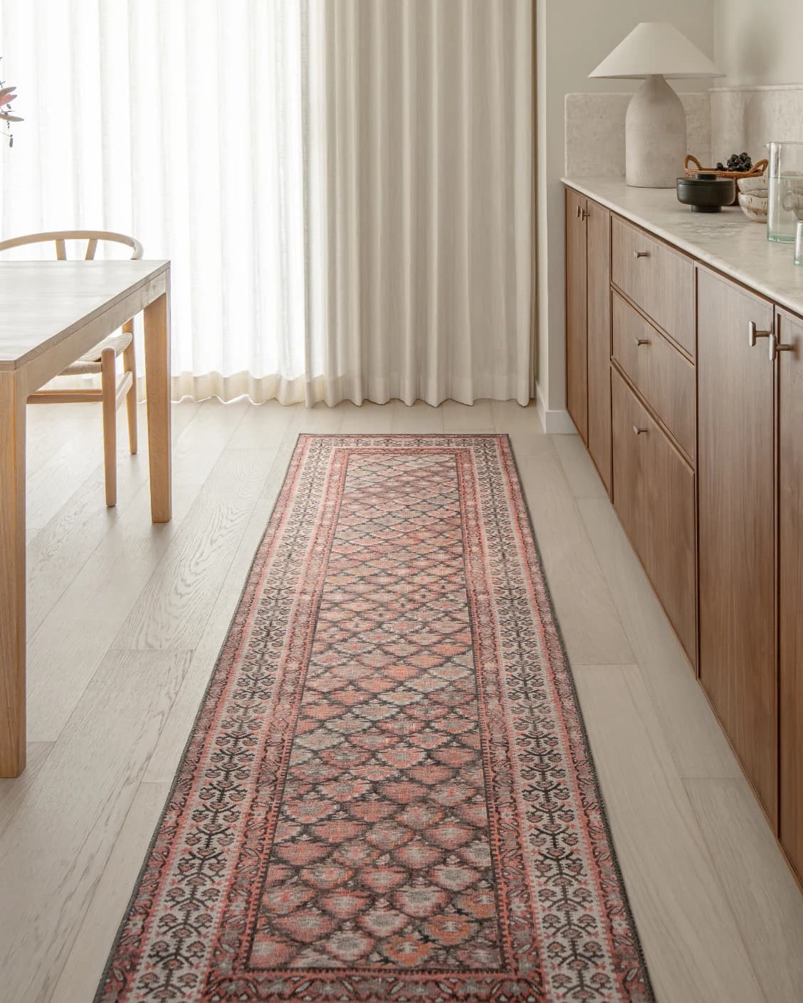 Vincent Copper Runners carpet in taupe, orange and multicolour, shown in a lifestyle front view as image 2