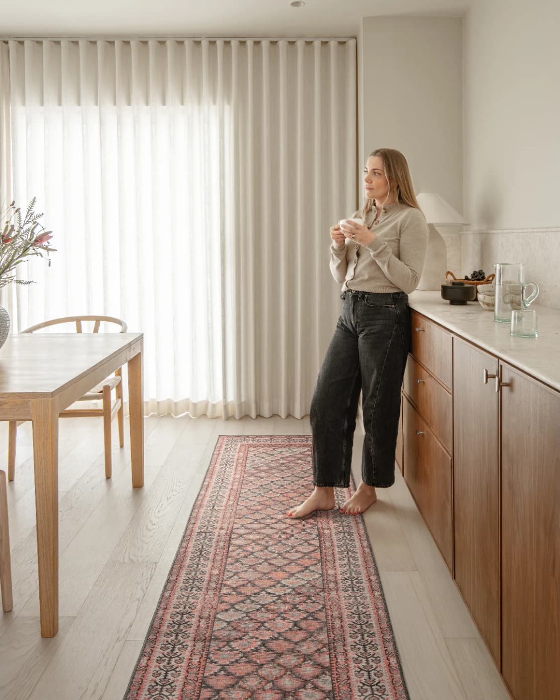 Vincent Copper Runners carpet in taupe, orange and multicolour, shown in a lifestyle front view as image 4
