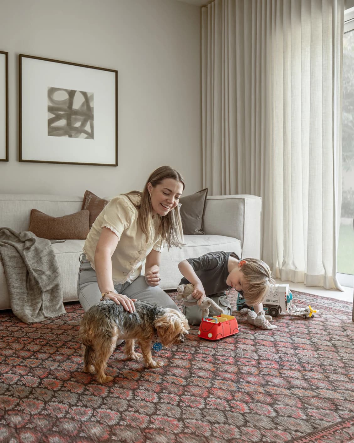 Vincent Copper carpet in taupe, orange and multicolour, shown in a lifestyle left view as image 17
