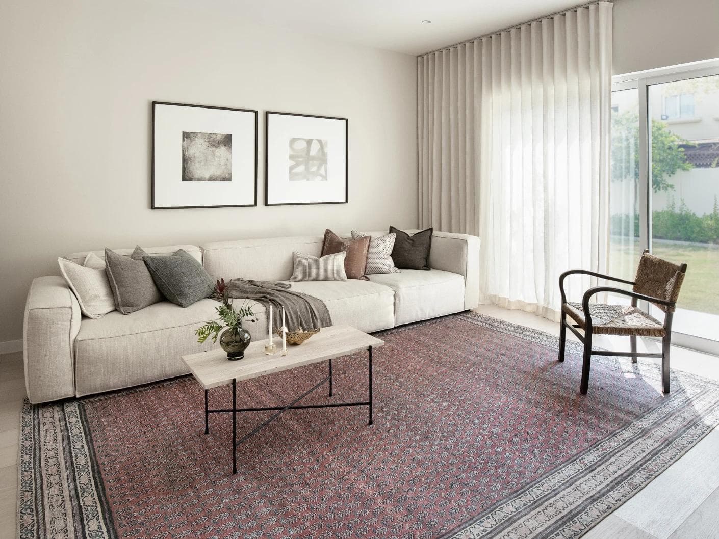 Vincent Coral carpets in red and multicolour, shown in a lifestyle left view as image 3