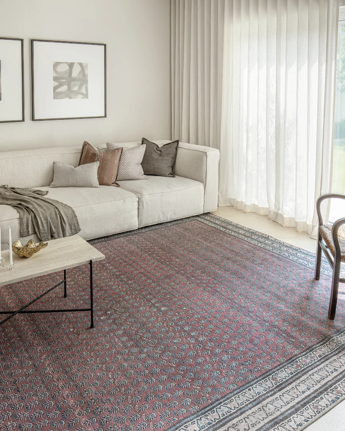 Vincent Coral carpet in coral, red and multicolour, shown in a lifestyle left view as image 17
