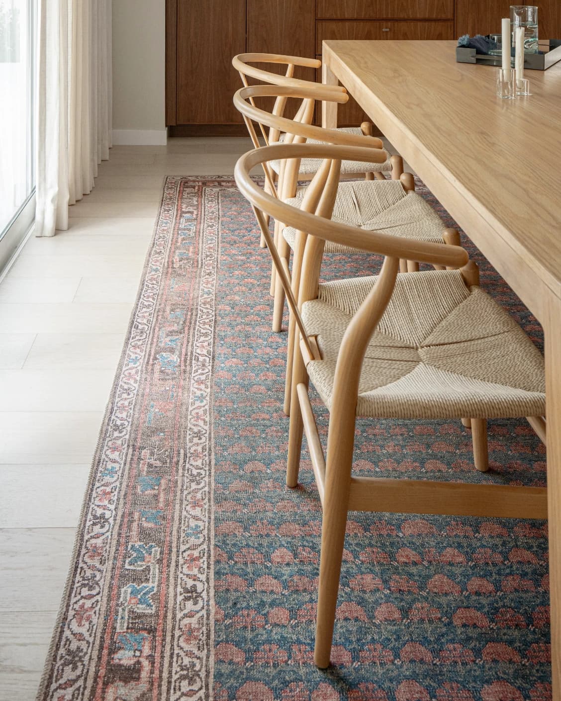 Vincent Denim carpet in blue, rust and multicolour, shown in a lifestyle front view as image 6