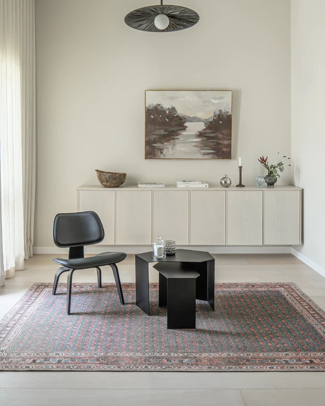 Vincent Denim carpet in blue, rust and multicolour, shown in a lifestyle front view as image 13