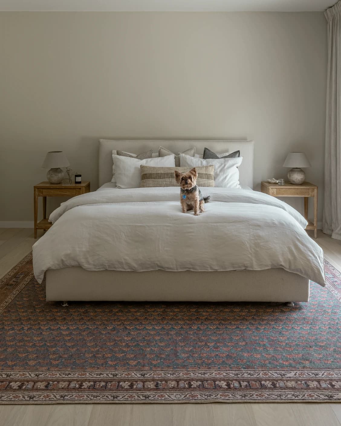 Vincent Denim carpet in blue, rust and multicolour, shown in a lifestyle front view as image 18