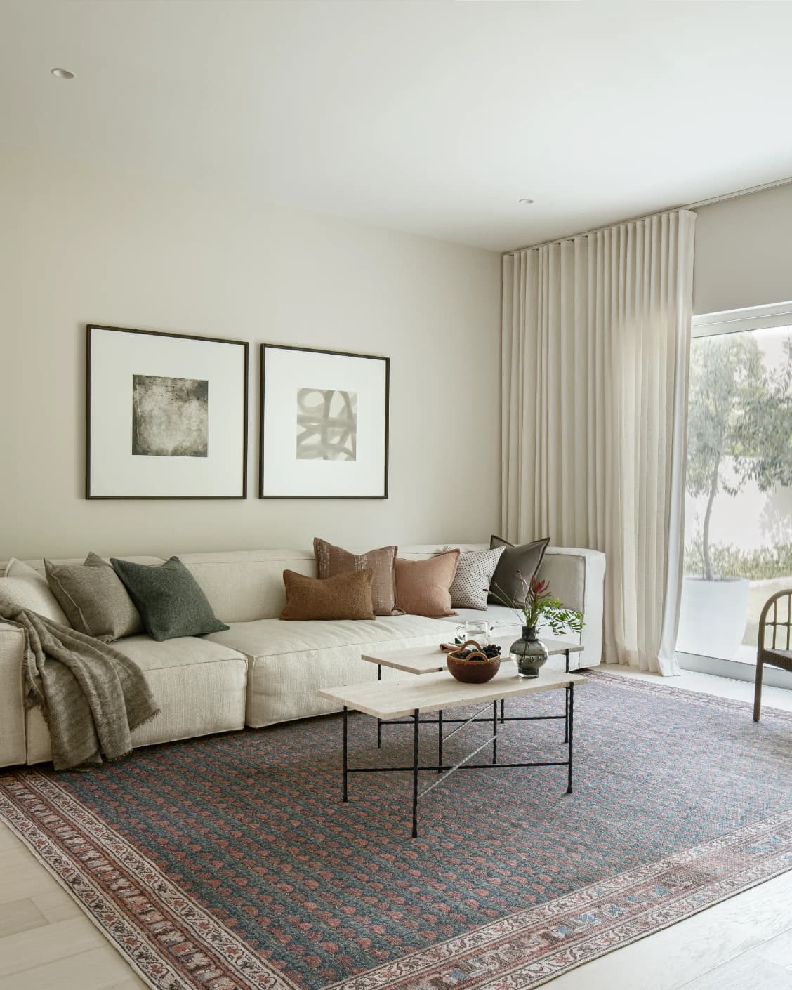 Vincent Denim carpet in blue, rust and multicolour, shown in a lifestyle front view as image 10