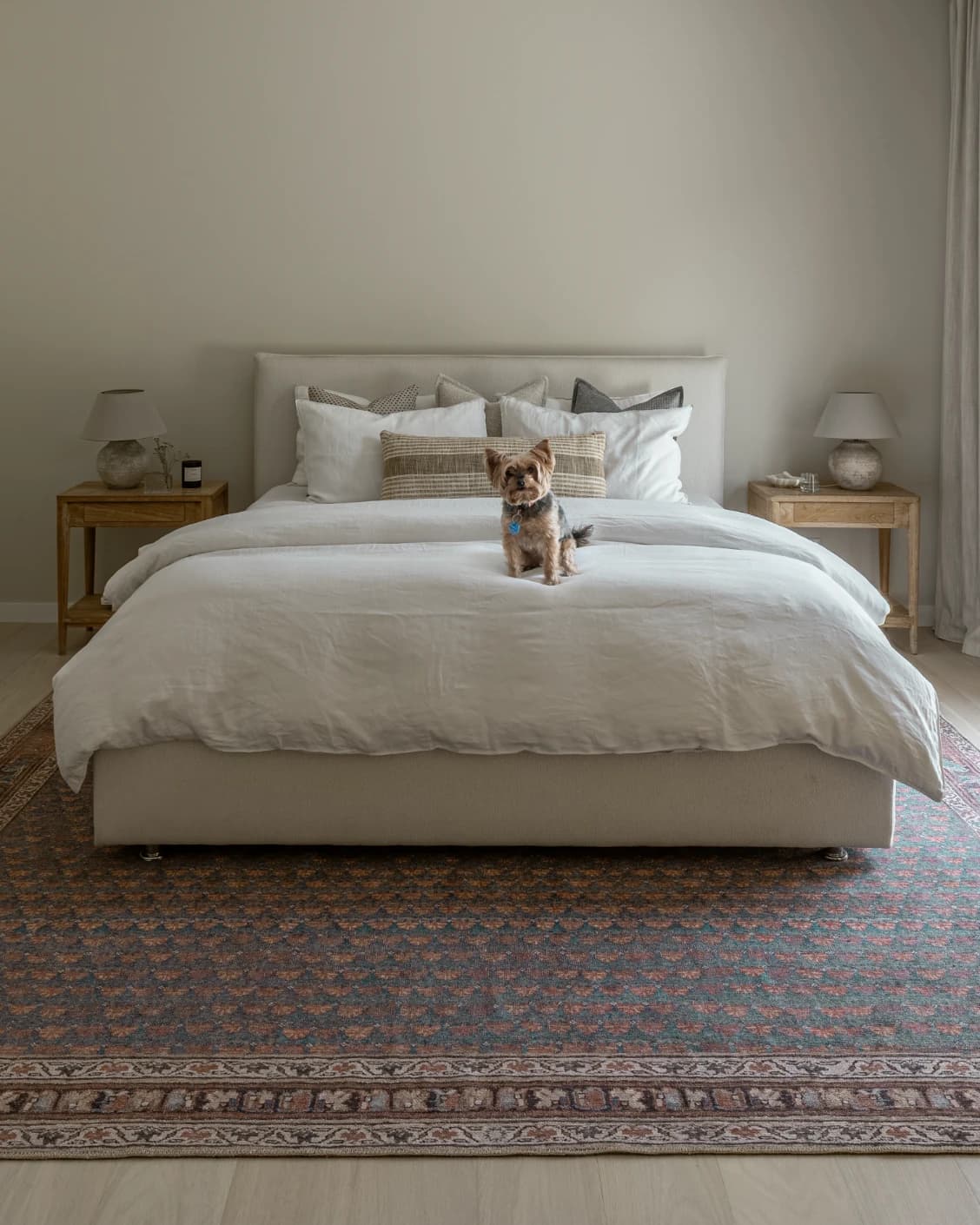 Vincent Denim carpet in blue, rust and multicolour, shown in a lifestyle front view as image 15