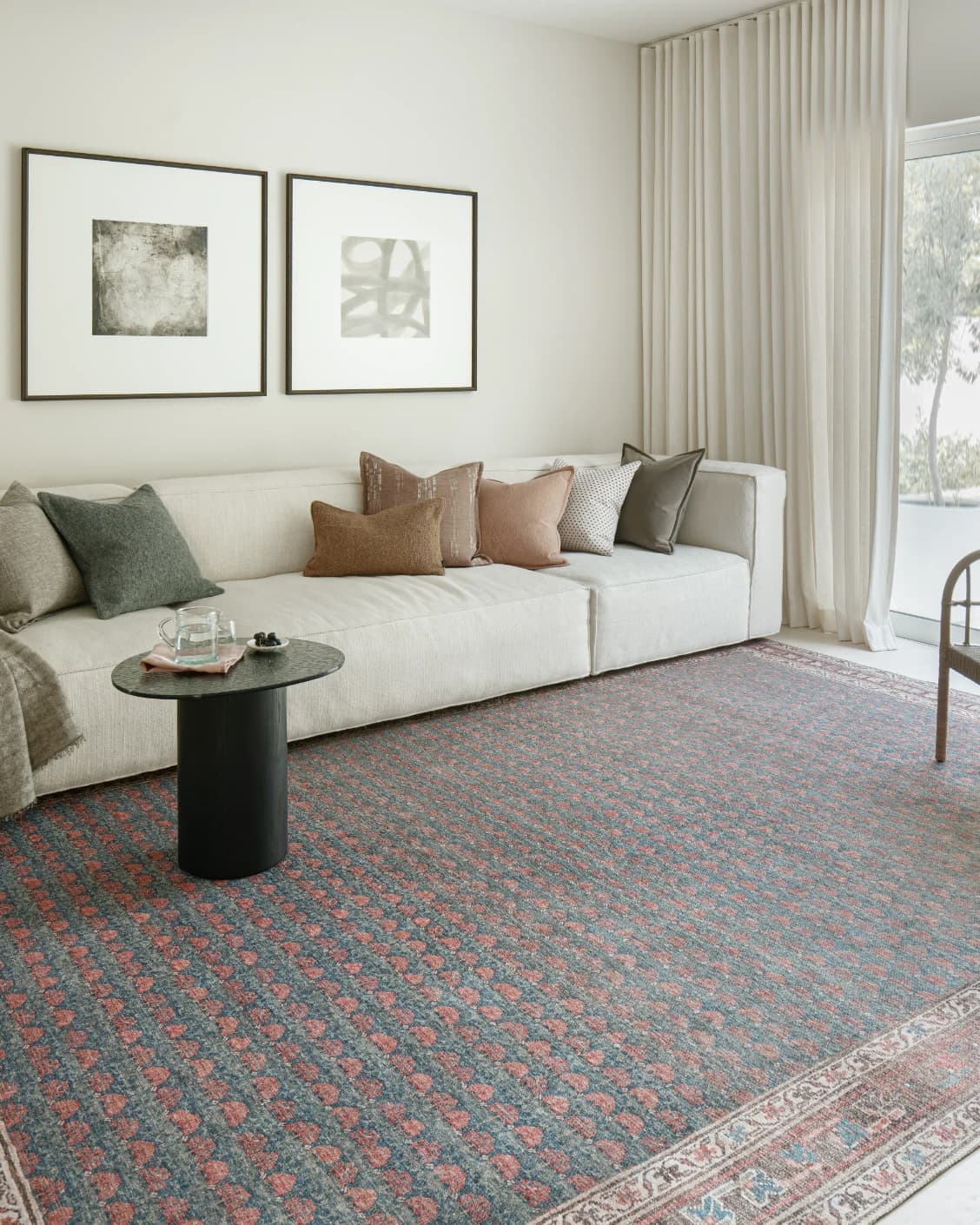 Vincent Denim carpet in blue, rust and multicolour, shown in a lifestyle left view as image 22