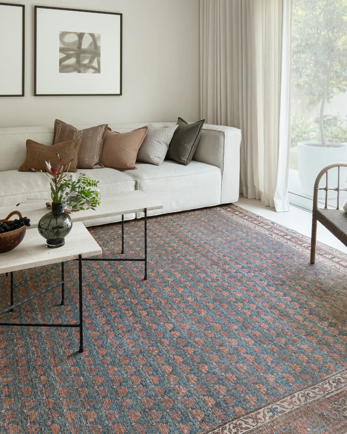 Vincent Denim carpet in blue, rust and multicolour, shown in a lifestyle left view as image 21
