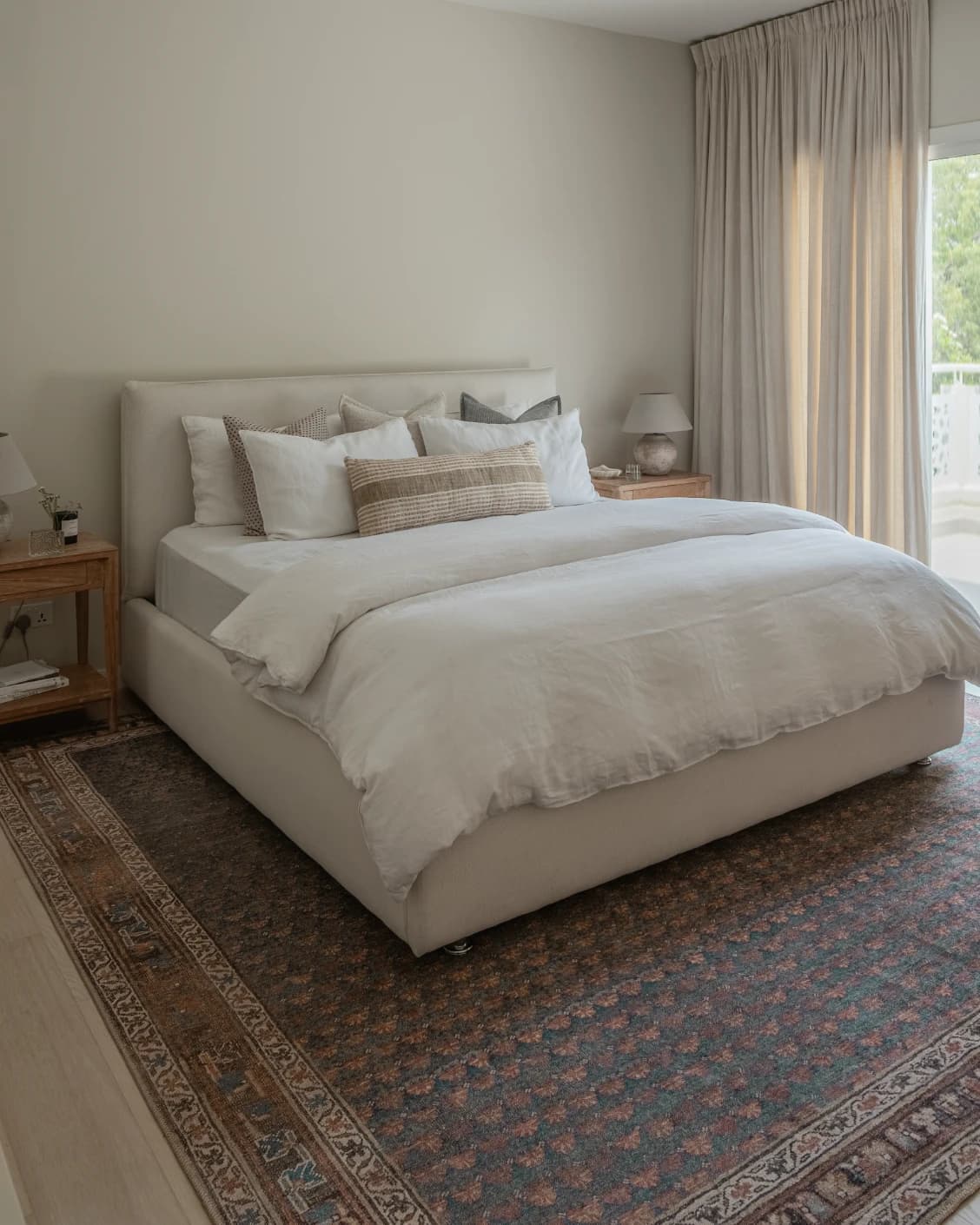 Vincent Denim carpet in blue, rust and multicolour, shown in a lifestyle left view as image 23
