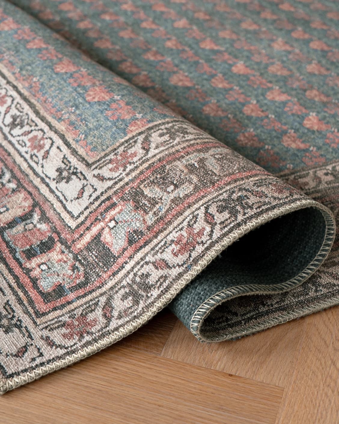 Vincent Denim Runners carpet in blue, rust and multicolour, shown in a product close-up as image 5
