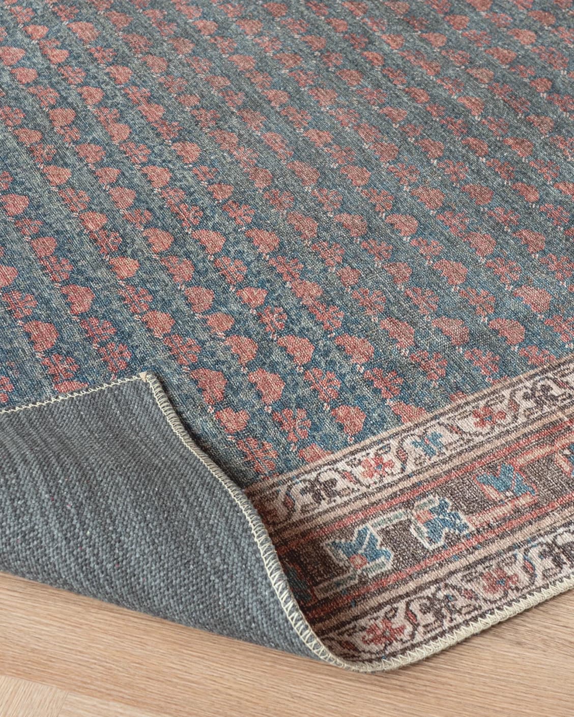 Vincent Denim Runners carpet in blue, rust and multicolour, shown in a product close-up as image 6