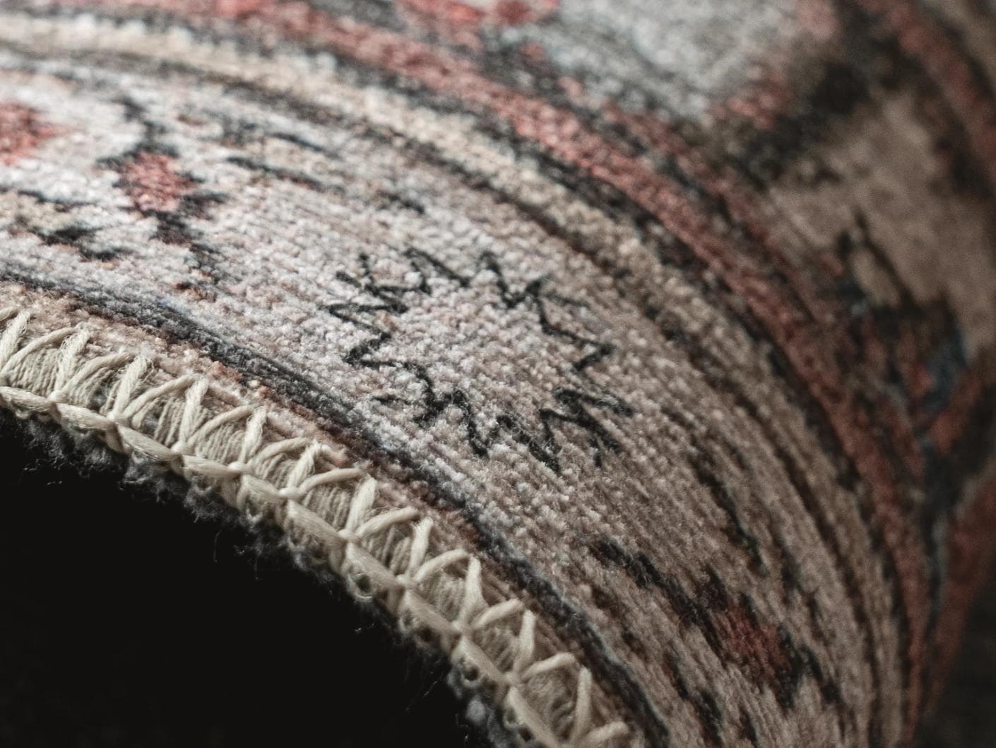 Vincent Denim carpets in blue, rust and multicolour, shown in a product close-up as image 2