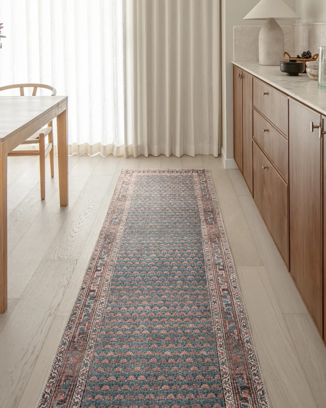 Vincent Denim Runners carpet in blue, rust and multicolour, shown in a lifestyle front view as image 2