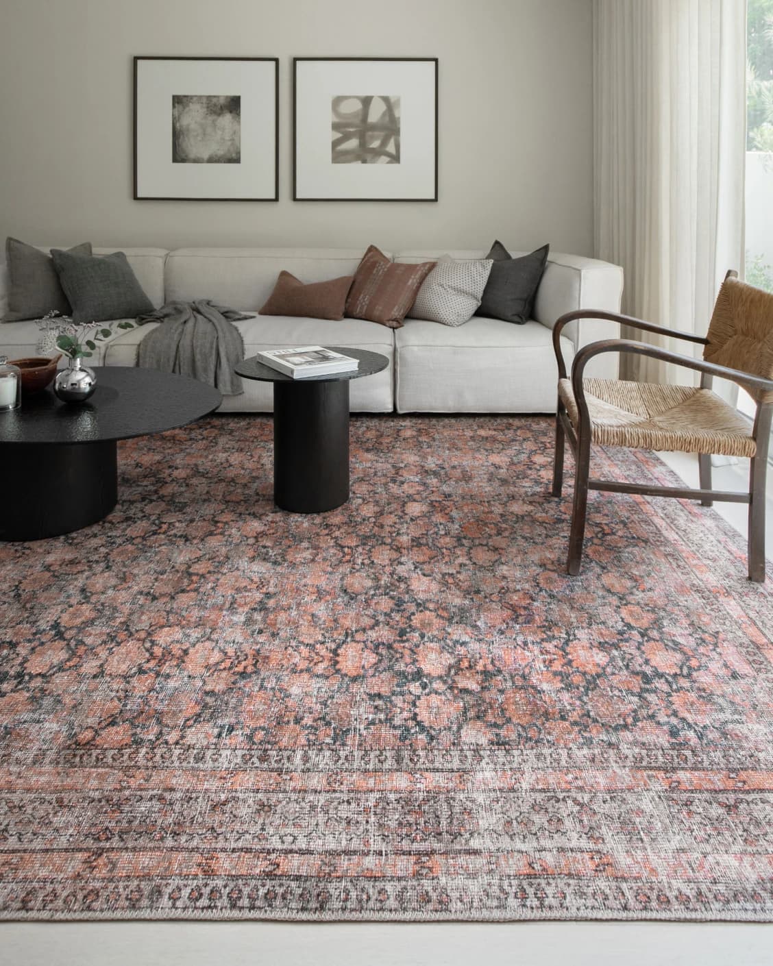 Vincent Terracotta carpet in rust and multicolour, shown in a lifestyle front view as image 9