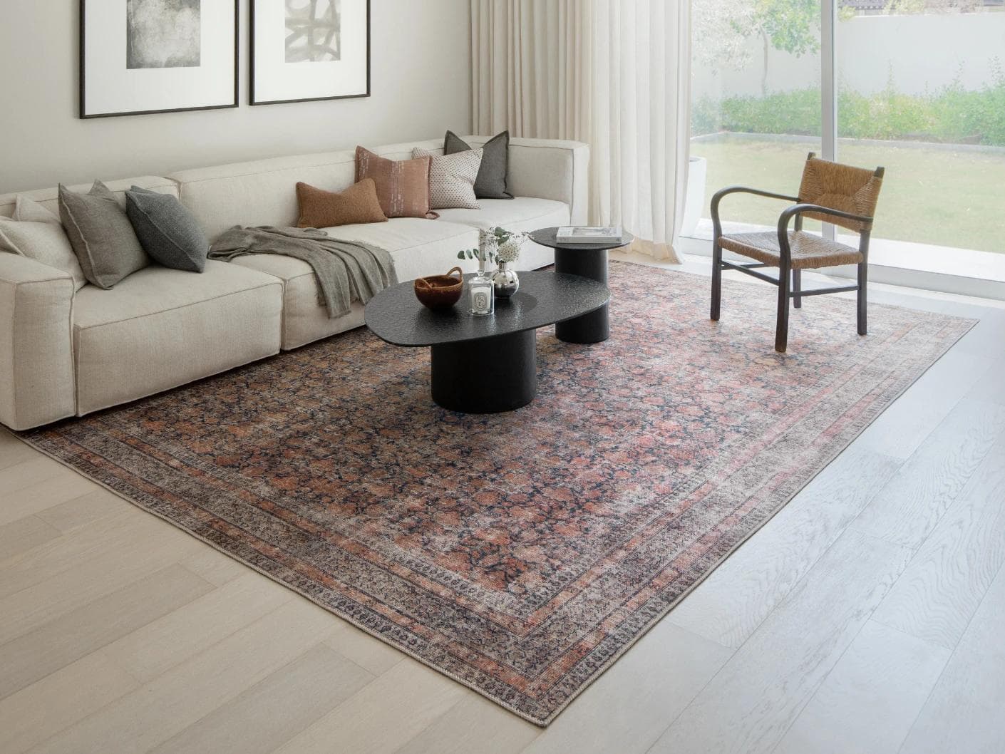 Vincent Terracotta carpets in rust and multicolour, shown in a lifestyle front view as image 3
