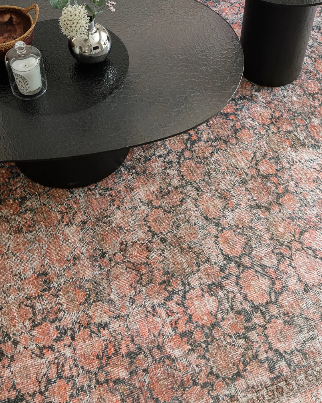 Vincent Terracotta carpet in rust and multicolour, shown in a lifestyle top view as image 30