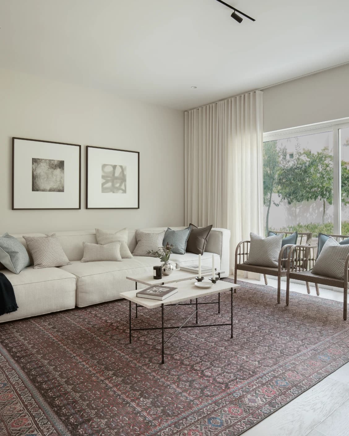 Vincent Umber carpet in red, blue and multicolour, shown in a lifestyle left view as image 14
