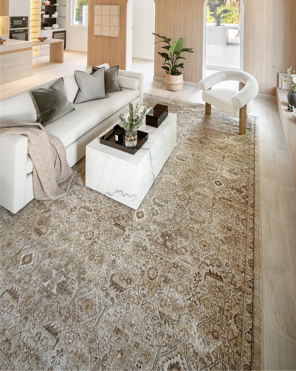 Warren Clay carpet in brown and beige, shown in a lifestyle left view as image 6