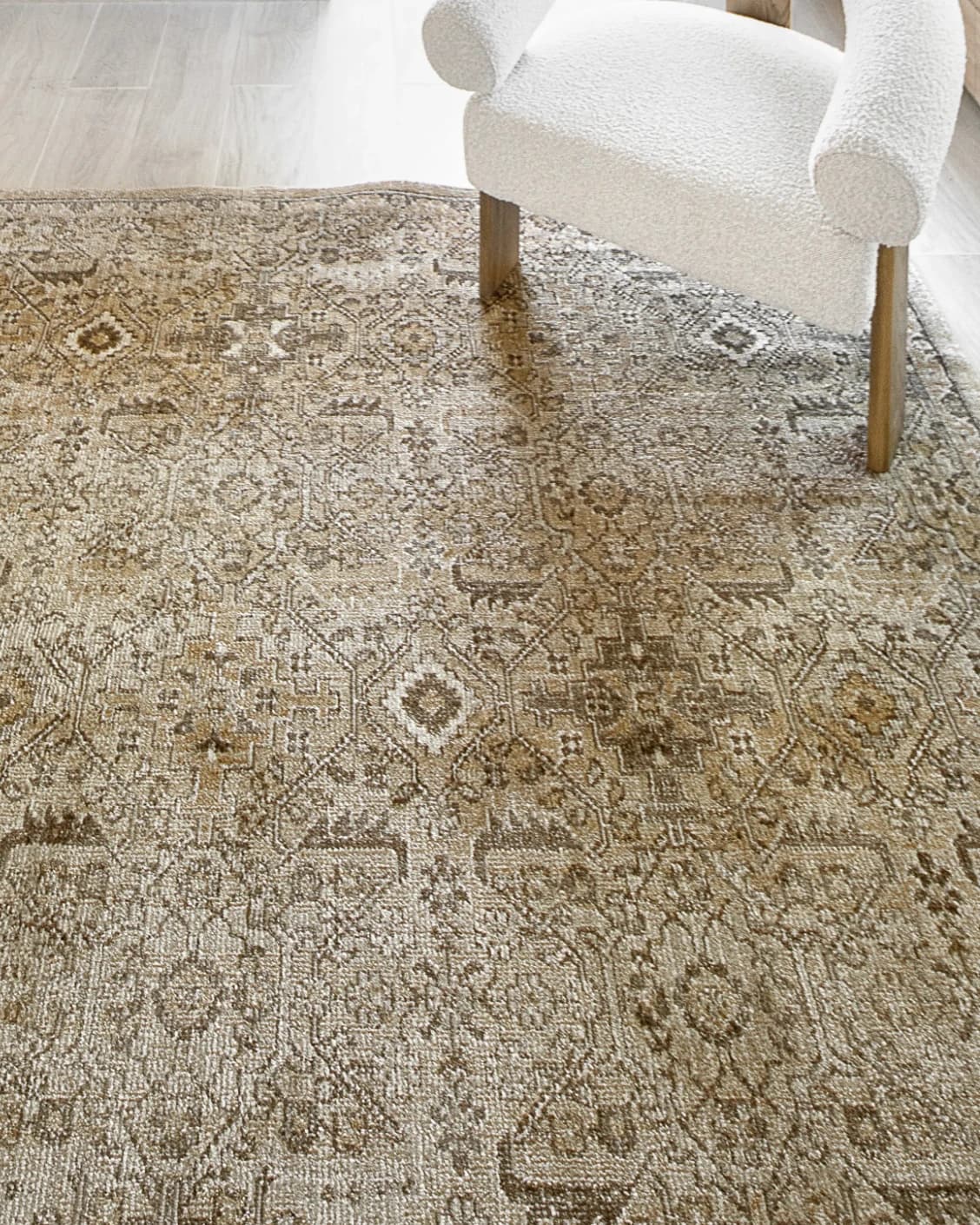Warren Clay carpet in brown and beige, shown in a lifestyle top view as image 8