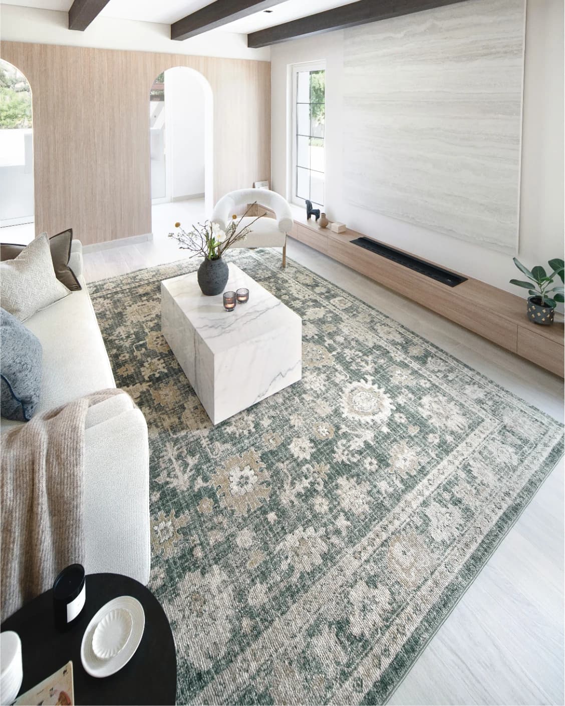 Warren Cobalt carpet in blue and beige, shown in a lifestyle left view as image 6