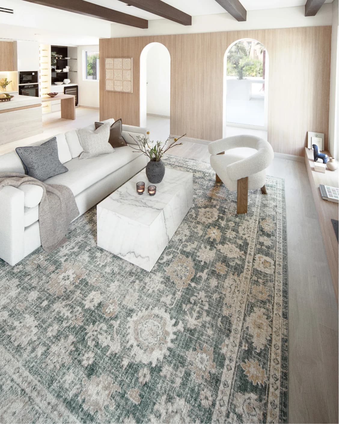 Warren Cobalt carpet in blue and beige, shown in a lifestyle left view as image 7